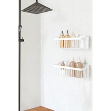 Banyor Yapışkanlı Banyo Rafı, 2'li Banyo Düzenleyici Organizer Duş Şampuanlık, Plastik Beyaz Diğer