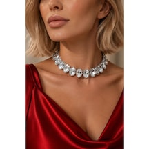 Büyük Damla Kesim Zirkon Taşlı Gümüş Renk Choker Kolye Gümüş - 900252971 Gümüş