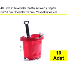 2 Tekerlek Plastik Alışveriş El Sepeti 40 Litre Kırmızı 10 Adet / En:51 Boy:35 Yükseklik:42 Cm