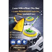 2 Li Premium Set & Mikrofiber Oto Bezi & Paslanmaz Alüminyum Saplı Çok Oto Mop Art Yedeği