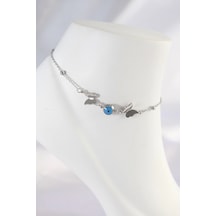 316l Çelik Gümüş Renk Nazar Boncuk Detay Kelebek Halhal - Tj-hh1602 Çok Renkli