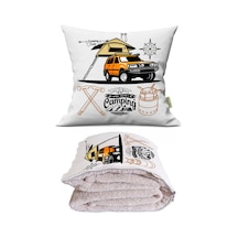 Camping Baskılı Dekoratif Yastık Kırlent Opsiyonel Battaniye 2 İn 1 Çok Renkli