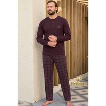 Hermevsim Aydoğan Erkek Pijama Takımı %100 Pamuk Süprem Patlı Yaka Uzun Kol Mürdüm Tuna 260539 Koyu Mürdüm