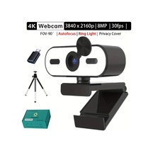 Xuweiwei Q9 4k Ultra Hd Usb Webcam Otomatik Odaklama 3 Seviye Halka Işığı Gizlilik Kapağı 360 Derece Tripod