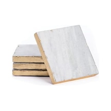 Thirstystone Kare Beyaz Mermer/altın Kenarlı Bardak Altlıkları, Kaymaz Köpük Destekli Tamamen Doğal Taşlar, İçecek Emici Ve Masayı Korur, 4&apos Lü Set 1