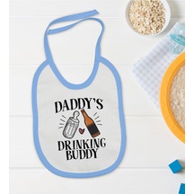 Bk Kids Daddy's Drinking Buddy Tasarımlı Mavi Bebek Mama Önlüğü Mavi