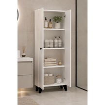 Meltem No.1 Çok Amaçlı Banyo Dolabı Ayarlanabilir Raflı Kapaklı Havlu Ve Temizlik Dolabı Beyaz