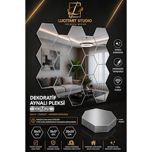 Lucitart 10 Adet Aynalı Pleksi Gümüş Petek Duvar Dekoru Kendinden Yapışkanlı Dekoratif Altıgen Ayna 10x11 - 15x17 - 20x23 Cm