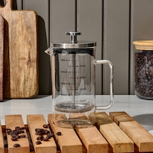 Tohanaa Çelik Kapaklı French Press - Gri / Şeffaf - 600 Ml Çok Renkli