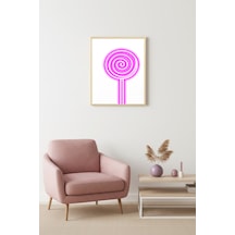 Doğal Ahşap Çerçeveli Retro Pop Art Tablo - Pembe Lollipop Desenli Huhu2791