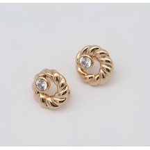 Vip Zirkon Taşlı Rodyum Kaplama Kararmaz Renk Atmaz Küpe 15 Mm Gold