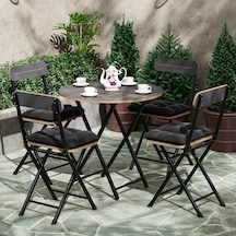 4 Kişilik Minderli Yuvarlak Bistro Takım Bahçe Mutfak Masa Sandal Füme