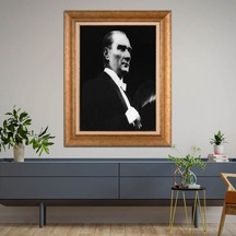 Altın Varaklı Çerçeveli Paspartulu Atatürk Tablo Hk881