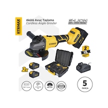 Rtrmax RTS5050 Şarjlı Avuç Taşlama Makinası Kömürsüz 125mm 8.500 Rpm 2x4 Ah 20V Çift Akü S-Lion