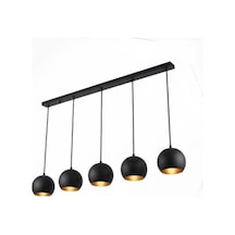 Endüstriyel Ayarlanabilir Kablolu Yemek Masası Üstü Avize E27 Duy Modern Siyah Gold 5'li Sıralı Tavan Sarkıt Avize Endüstriyel Tasarım Beşli Metal Küre Mutfak Yemek Masası Aydınlatması Siyah