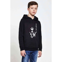 Tshirthane Anime One Punch Man Baskılı Unisex Çocuk Kapüşonlu Siyah Sweat (534716194)