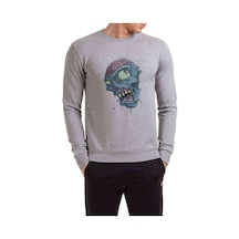 Zombie Baskılı Gri Erkek Örme Sweatshirt (530944382)