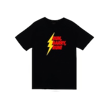 Unisex Siyah Run Barry Run Baskılı Tişört SIYAH