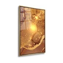 Kahve Karamel Altın Tozlu Doku Gold Çerçeveli Cam Tablo