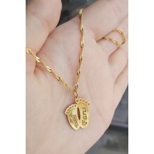 925 Ayar Gümüş 24 Ayar Altın Kaplama İsimli Ayak Figürlü Kolye