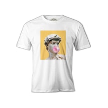 Michelangelo - David Behind Bubble Gum Beyaz Erkek Tshirt