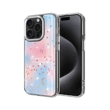 Apple Uyumlu iPhone 15 Pro Max Kılıf Simli Desenli Hassas Buton Tasarımlı Parlak Silikon Kapak Task