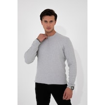 Erkek Gri Regular Fit Bisiklet Yaka %100 Pamuk Triko Kazak Hlthe012131