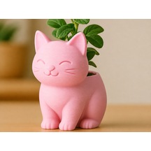 3d Baskı Sevimli Kedi Saksı - Figürlü Sukulent Saksısı-pembe Çok Renkli