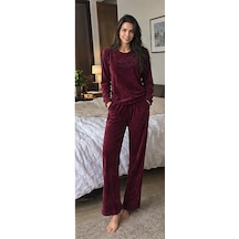 Mihra Mıhra Kadife Mürdüm Sweet Night Kadın Pijama Takımı Bordo
