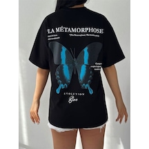 Flood Of Style Kadın Siyah Kelebek Oversize Bisiklet Yaka Tshirt