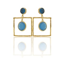 Kadir Jewellery 22 Ayar Altın Kaplama Kadın Sallantılı Küpe -el İşçiliği Ve Hipoalerjenik Küpe-e85 Koyu Mavi