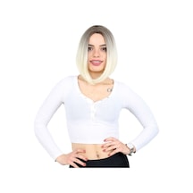 Kahkülsüz Düz Kısa Fiber Sentetik Peruk / Küllü Açık / Platin Ombreli - Csnd-462242 Renkli