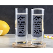Kişiye Özel Renkli Baskılı En Kötü Günümüz Böyle Olsun Tasarımlı İkili Vodka Bardağı-1 Sarı
