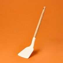 Aroww Ahşap Saplı Silikon Geniş Spatula - Krem / Kahverengi Çok Renkli