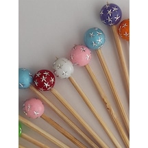 100 Adet Dekoratif Renkli Yıldız Desenli Top Boncuklu Pasta Kürdanı 6,5 Cm - Yılbaşı Kürdanı