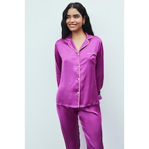 Amour Fuşya Uzun Saten Pijama Takımı Fuşya