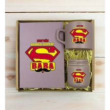 Bk Gift Kişiye Özel İsimli Dtf Baba Temalı Mat Gri Defter + Kahve Fincanı + Mum ye Seti-2