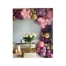 Krom Gold Yaban Çileği Toz Pembe Ve Makaron Pembe Balon Zinciri 100 Adet Mix