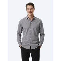 Kip Gri Regular Fit Uzun Dokuma Casual Pamuk Karışımlı Gömlek