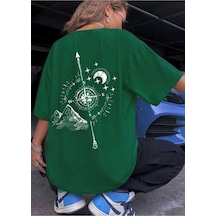 Kozia Outdoors Pusula Sırt Baskılı Oversize Basic O Yaka Unisex T-şhirt Yeşil Yeşil