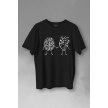 Kalp Ve Beyin Aşk Akıl Mantık El Ele Duygusal Zeka Baskılı Tişört Unisex T-shirt 001