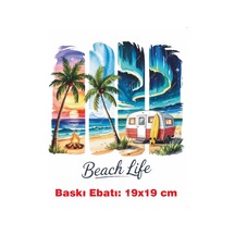 Beach Life Ütü İle Yapışan Tekstil Kumaş Tişört Baskı 3339