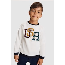 U.S. Polo Assn. Erkek Çocuk Fildişi Renkli Uspa Harf Baskılı Sweatshirt 50329963-vr265 Fıldısı