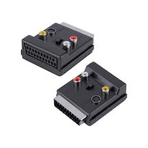 Powermaster Pm-3187 Scart Erkek Dişi - Rca + S-video Anahtarlı Çift Yönlü Av Görüntü Ses Çevirici Adaptör 21 Pin