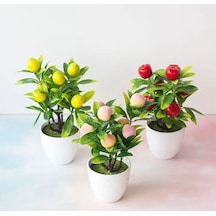Rüzgar Yapay Çiçekçilik Beyaz Saksıda Limon Şeftali Kiraz Yesil