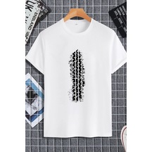Unisex Kadın Erkek Lastik Baskılı Oversize T-shirt Beyaz Mck2281 Beyaz
