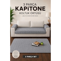 3 Parça Kaymaz Taban Kapitone 3'lü Koltuk Örtüsü Çekyat Kanepe Seti 90x200 Gri Gri