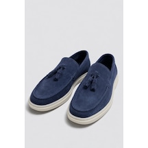 Püsküllü %100 Süet Loafer Lacivert