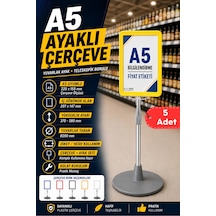 5 Adet - A5 Ayaklı Menü Ve Fiyat Bilgi Standı Yuvarlak Tabanlı Teleskopik Çerçeve Etiketlik Sarı