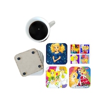 Şeker Kız Candy Dekoratif Ahşap Bardak Altlığı Seti 068 Çok Renkli